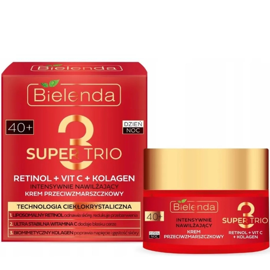 Bielenda Super Trio Retinol + Vit C + Kolagen intensywnie nawilżający krem przeciwzmarszczkowy 40+ dzień/noc 50 ml