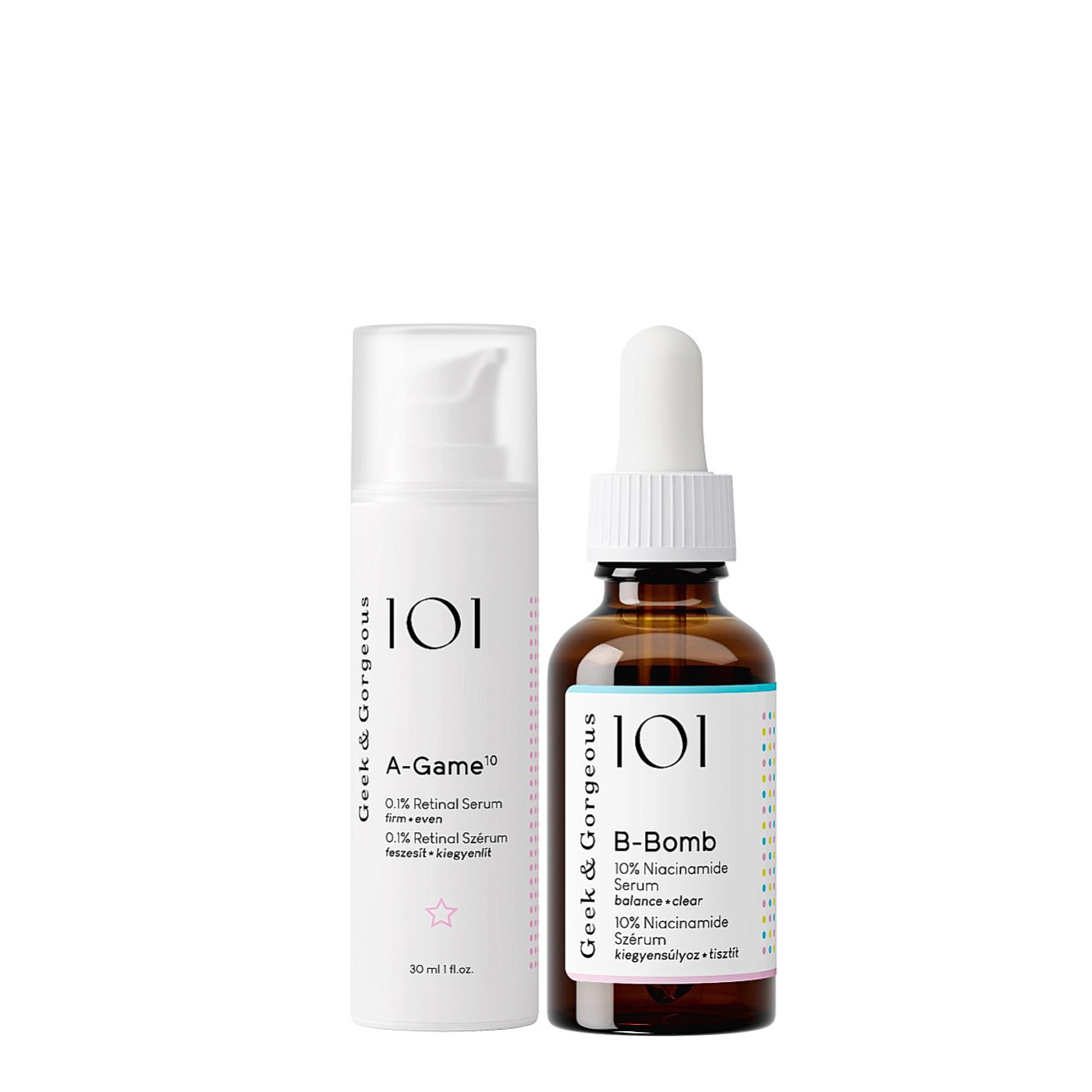 Geek&Gorgeous A-Game 10 serum z 0,1% retinalu + B-Bomb serum z 10% niacynamidem