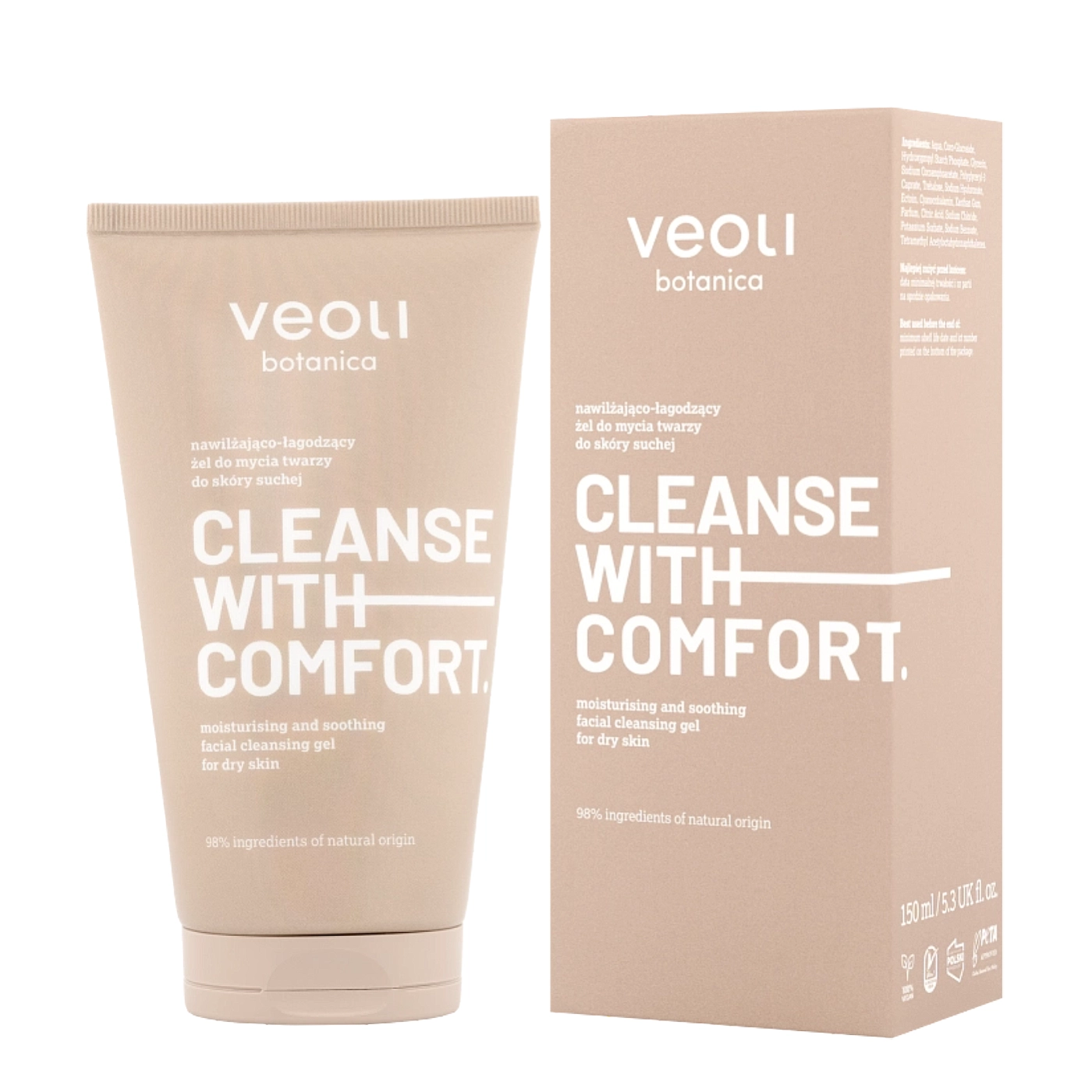 Veoli Botanica CLEANSE WITH COMFORT Nawilżająco-łagodzący żel do mycia twarzy do skóry suchej 150ml