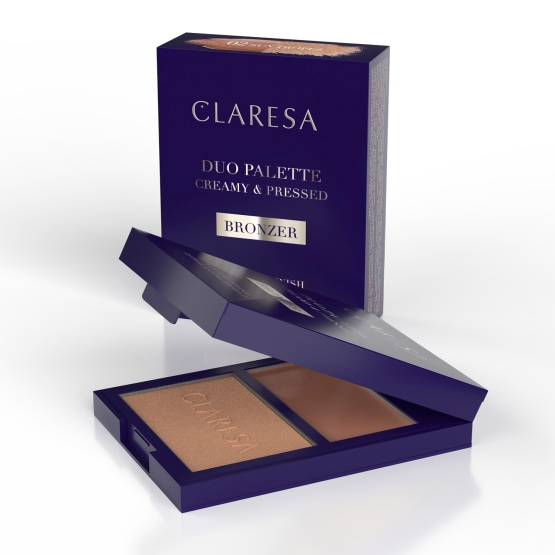 Claresa DUO PALETTE CREAMY & PRESSED - BRONZER, Kremowo-pudrowa paleta do konturowania - bronzer 02 Sun Tropez 9,5 g