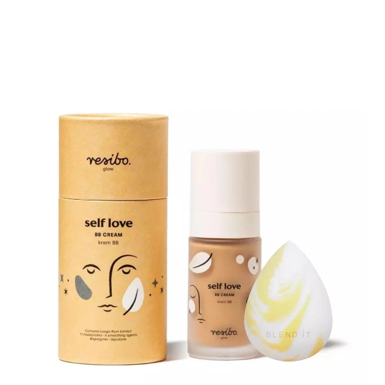 Resibo Self Love. BB Cream krem BB Sunny Beige + BLEND IT Sponge gąbka do makijażu MARBLE Juicy Yellow