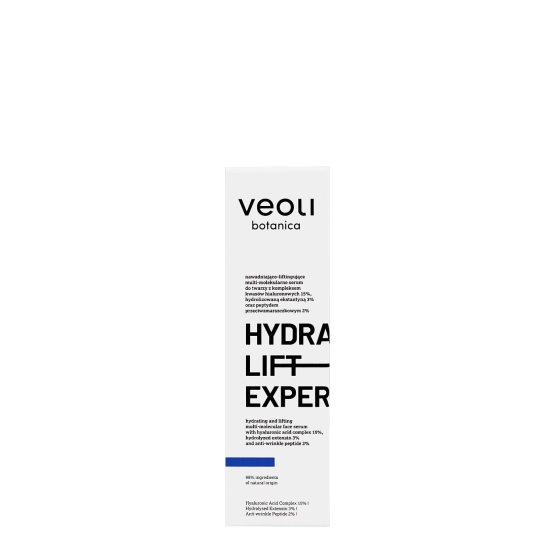 Veoli Botanica HYDRA LIFT EXPERT  nawadniająco- liftingujące multi-molekularne serum do twarzy z kompleksem kwasów hialuronowych 15%, hydrolizowaną ekstantyną 3% oraz peptydem przeciwzmarszczkowym 2% 30ml