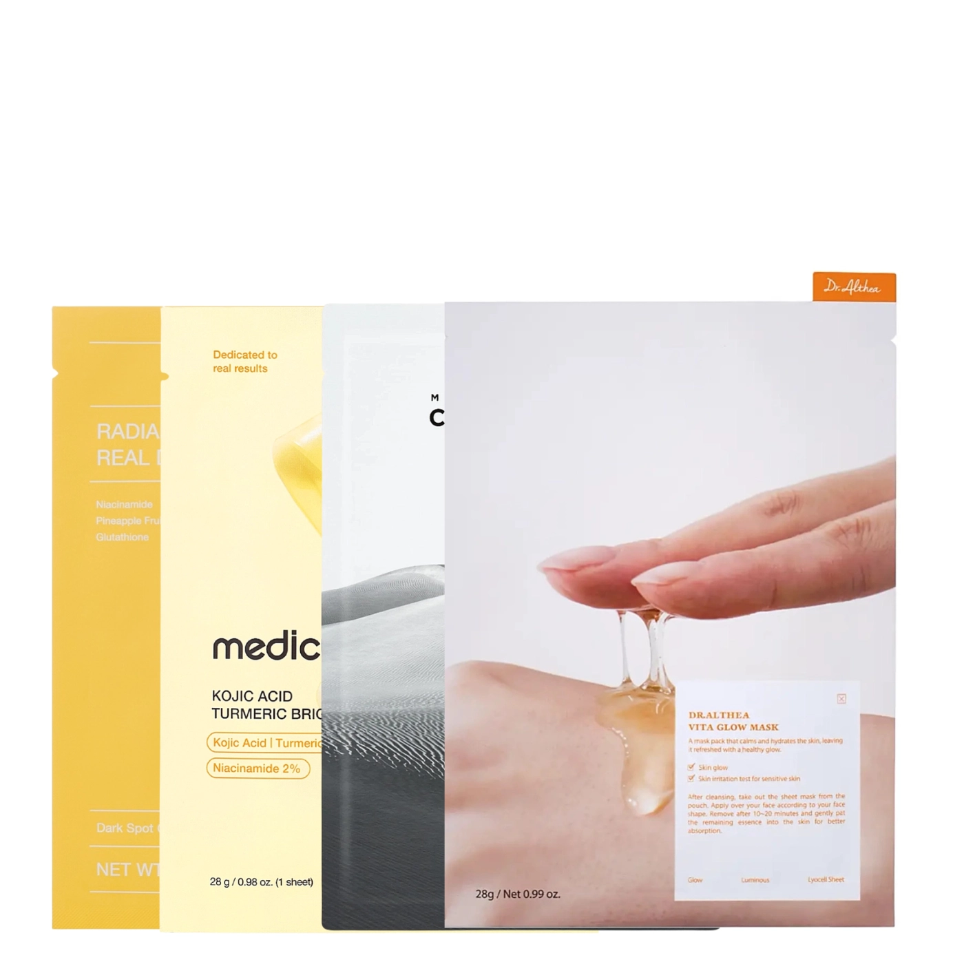 Zestaw maseczek ROZŚWIETLAJĄCYCH: Medicube, Biodance, Skin1004, Dr. Althea 4 szt.