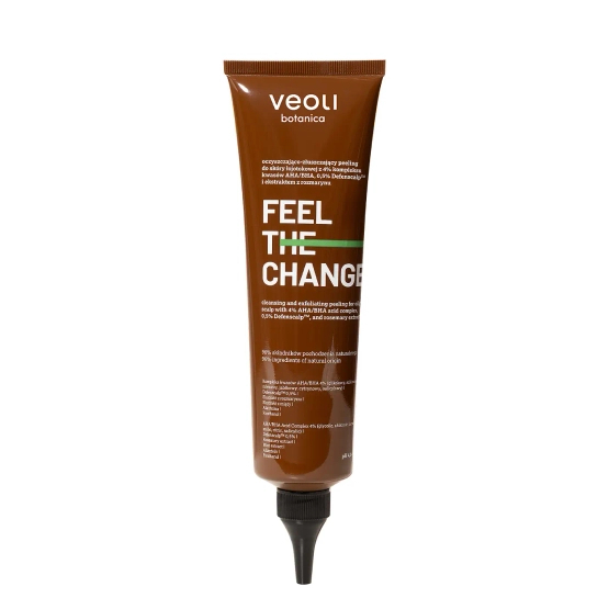Veoli Botanica FEEL THE CHANGE oczyszczająco-złuszczjący peeling do skóry łojotokowej z 4% kompleksu kwasów AHA/BHA, 0,5% Defenscalp™ i ekstraktem z rozmarynu 150ml