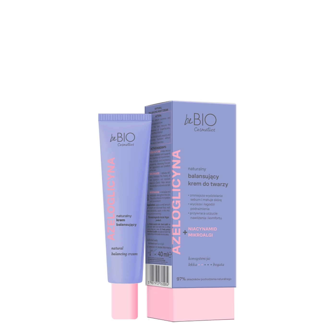 beBIO balansujący krem do twarzy z azeloglicyną i niacynamidem 40ml