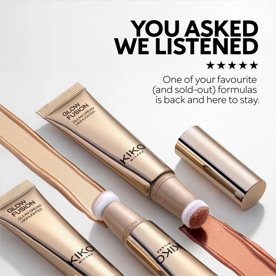 KIKO Milano Glow Fusion Gleam Dream Highlighter rozświetlacz do twarzy w płynie z aplikatorem gąbkowym 02 Golden Sunrise 14ml