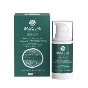 BasicLab Punktowe serum na zmiany mikrozapalne z 7% AHA/BHA, 3% kwasu azelainowego i laktoferyną, 15ml
