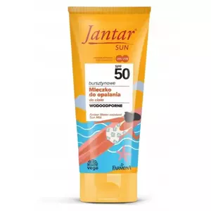 Jantar Sun SPF 50 Bursztynowe Wodoodporne Mleczko do opalania poprawiające koloryt skóry niwelujący zapach potu z kurkumą 200 ml